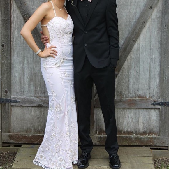 Long light pink glitter flower print dress. - Picture 4 of 6